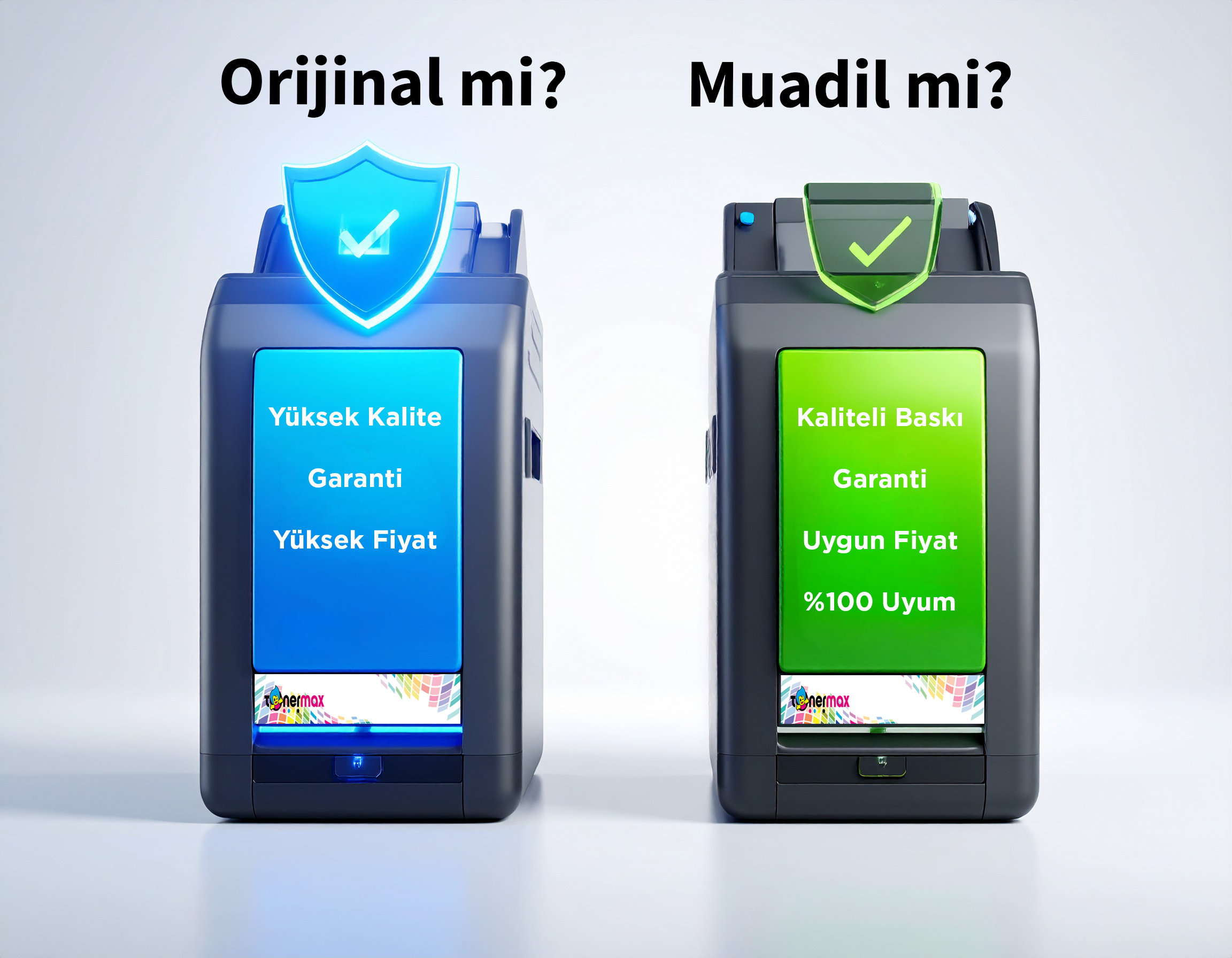 Orijinal ve Muadil toner karşılaştırması, kalite, garanti ve fiyat özellikleri.