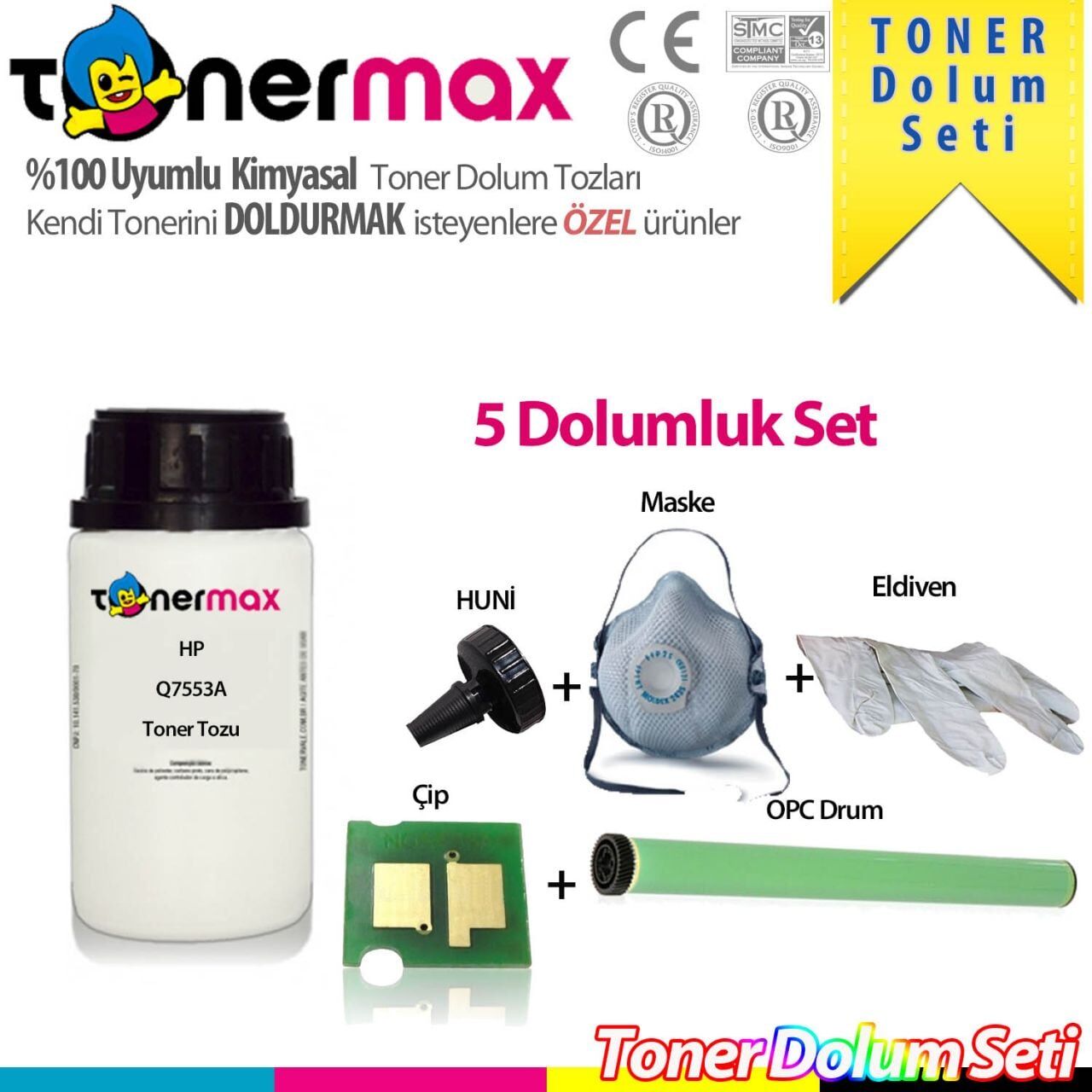 HP Q7553A / P2015 / P2014 / M2727 Toner Dolum Seti ( 5 Dolumluk )