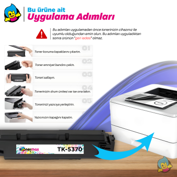 Kyocera TK-5370BK Muadil Toner Siyah – ECOSYS MA3500cix, MA3500cifx, PA3500cx Yazıcılarla Uyumlu, Çipli