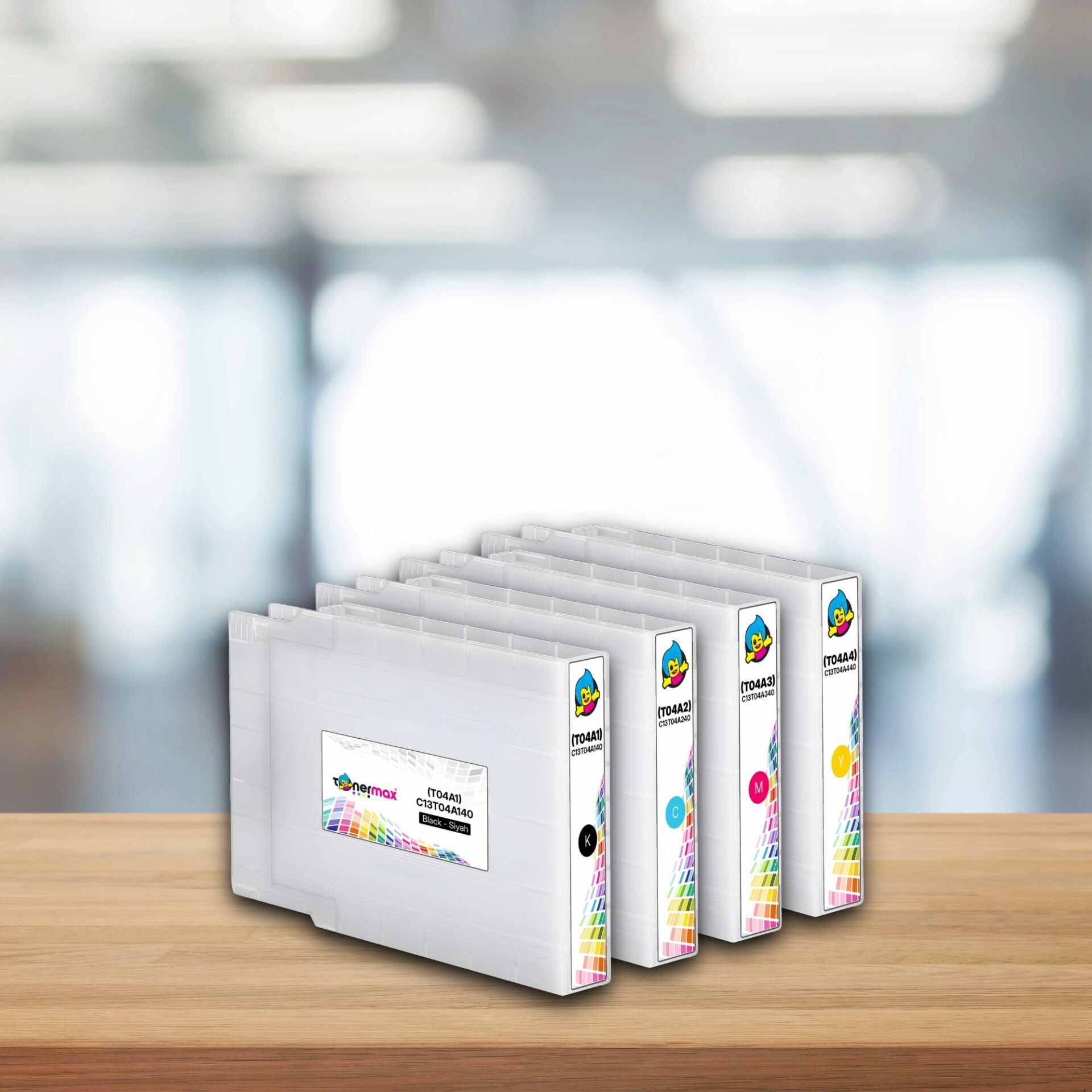 TonerMAX Epson Uyumlu C13T04A140 (T04A1) 4 Renk (Takım) Çipli Kartuş | WorkForce WF-C8190, WF-C8690