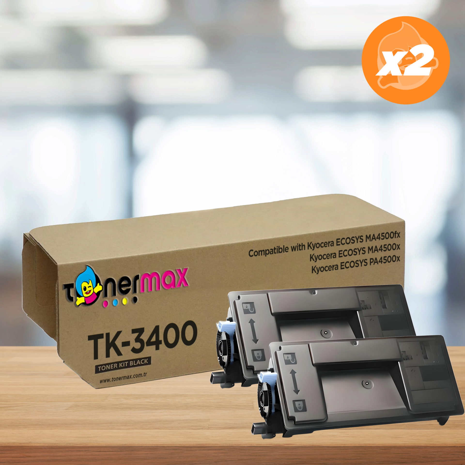 Kyocera TK-3400 Muadil Toner 2'li Avantaj Paket / ECOSYS MA4500fx / ECOSYS MA4500x / PA4500x