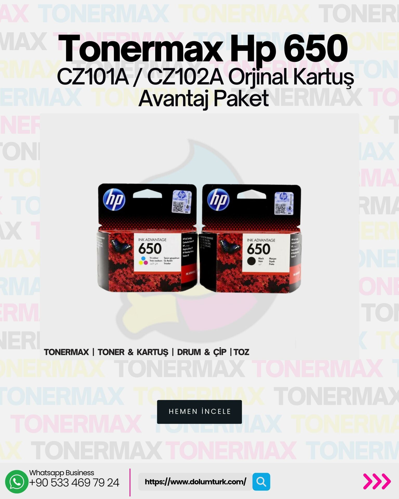 HP 650 CZ101A / CZ102A Set Orjinal Kartuş Avantaj Paket