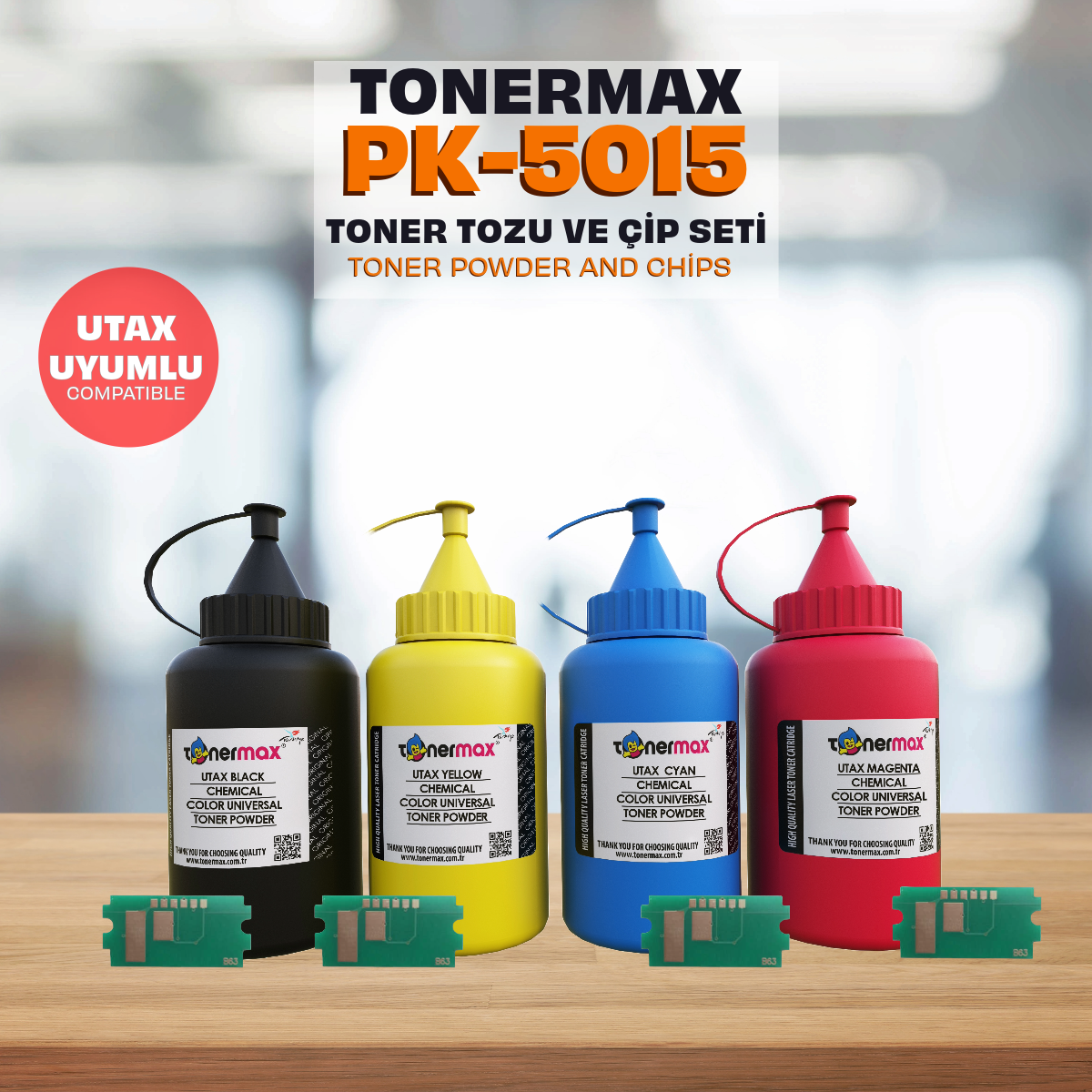 Utax PK-5015 Toner Tozu ve Çipi -Set/ P-C2566 / P-C2650 / P-C 2655 Siyah Muadil Toner