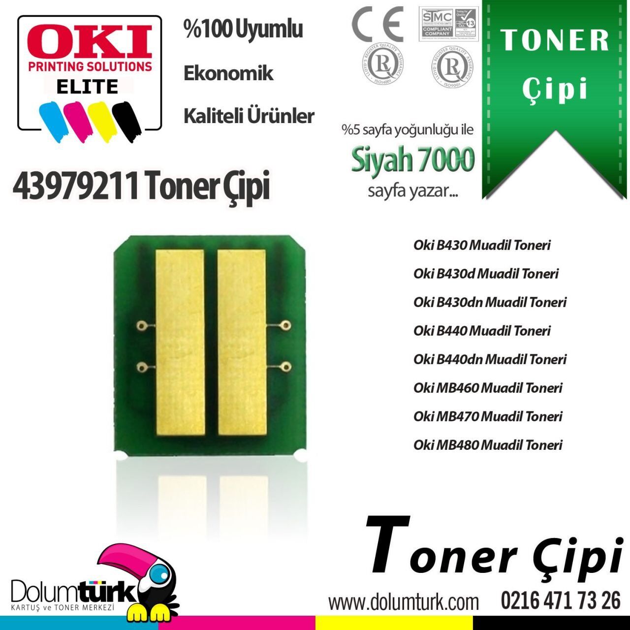 Oki 43979211 / B430 / B440 / MB460 / MB470 / MB480 Toner Çipi