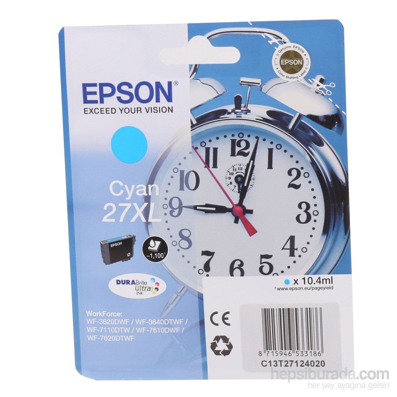 Epson 27XL / T2712XL / Work Force WF-3620 / WF-3640 / WF-7110 / WF-7610 / WF-7620 Orjinal Mavi Kartuş