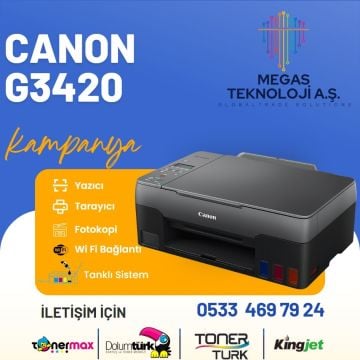 CANON Pixma Megatank G3420 Yazıcı/ Tarayıcı/ Fotokopi/ Renkli/ Wi-Fi Mürekkep Püskürtmeli Yazıcı