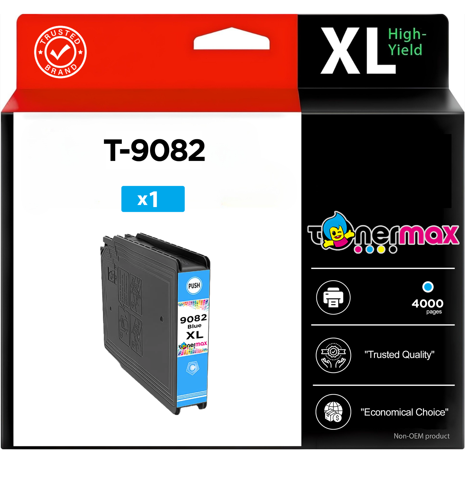 Epson T-9082 Mavi Muadil Kartuş - Yüksek Kapasiteli / Epson WorkForce Pro WF-6090DTWC/WF-6090D2TWC/WF-6590DWF/WF-6590DTWFC/WF-6590D2TWFC